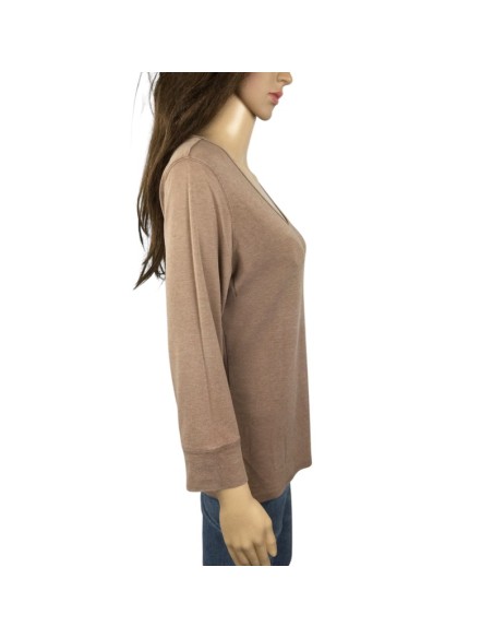 Tee-shirt marron col V T46/48 femme