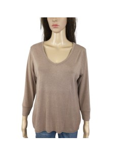 Tee-shirt marron col V T46/48 femme