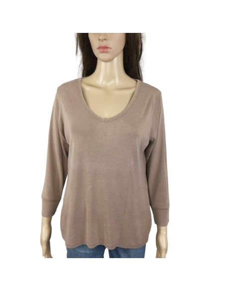 Tee-shirt marron col V T46/48 femme