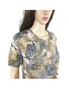 Tee-shirt noir ocre femme T38 motifs savane 2