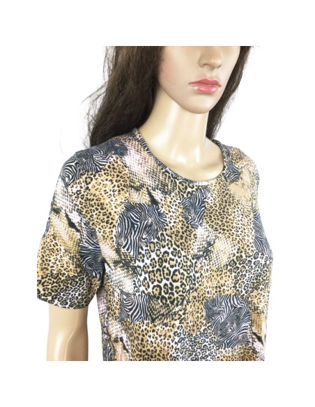 Tee-shirt noir ocre femme T38 motifs savane