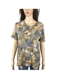 Tee-shirt noir ocre femme T38 motifs savane