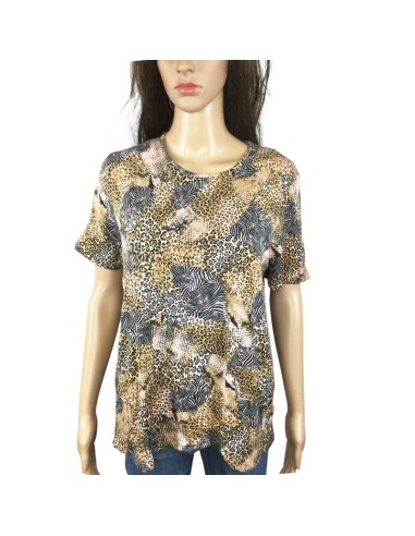 Tee-shirt noir ocre femme T38 motifs savane Tee-shirt noir ocre femme T38 motifs savane