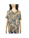 Tee-shirt noir ocre femme T38 motifs savane