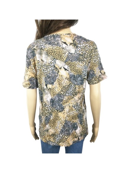 Tee-shirt noir ocre femme T38 motifs savane