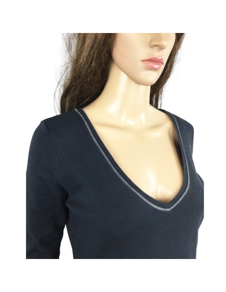 Tee-shirt Esprit bleu marine T40 avec strass